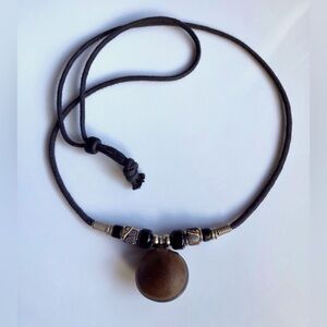 Black & Brown Hamburger Sea Bean Cord Necklace Seabean Boho